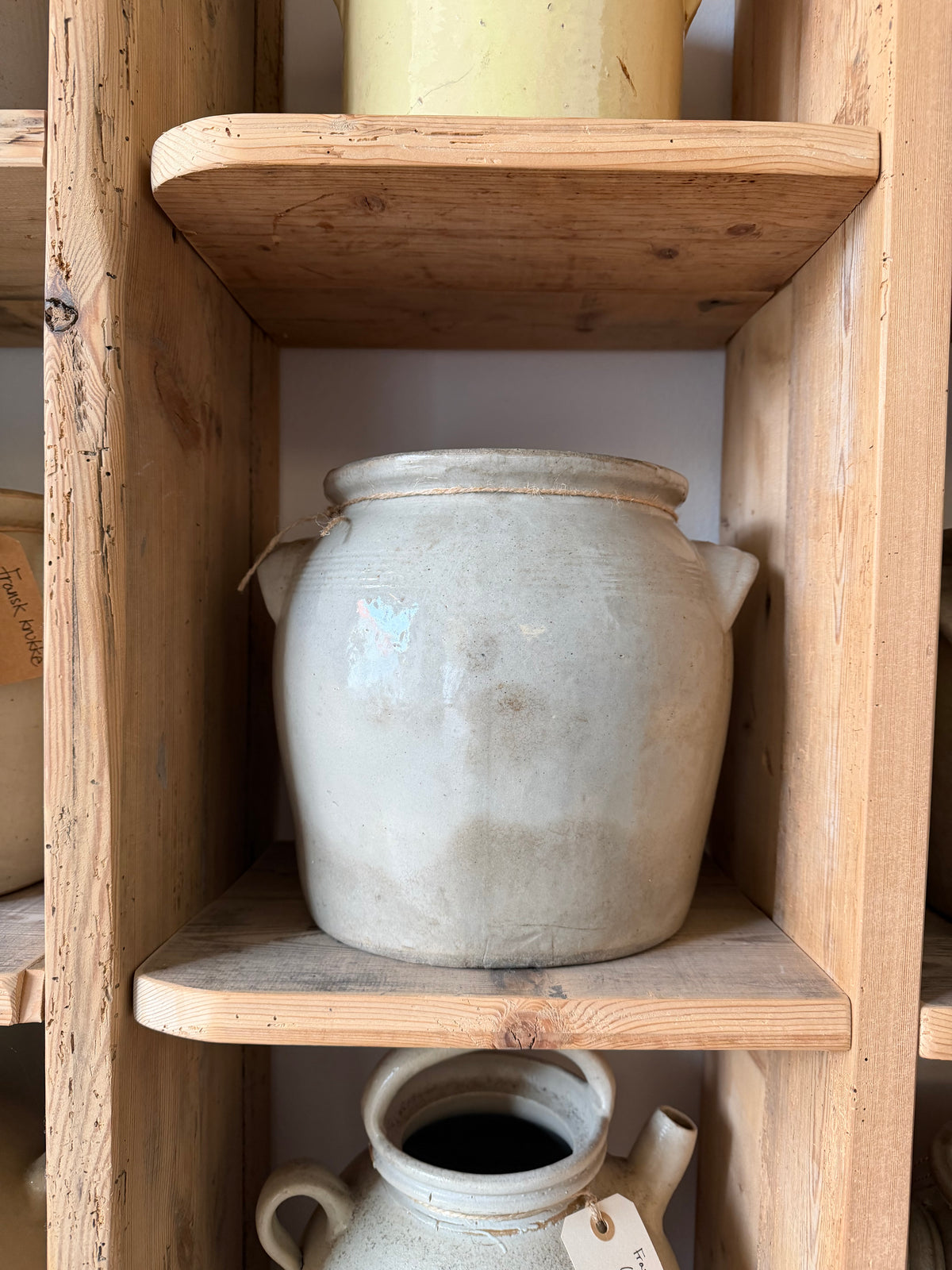 Fransk vintage krukke med grå glasur