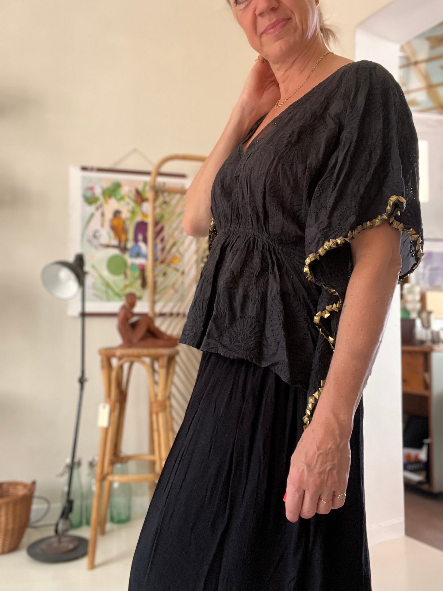 Fransk vintage bluse med pailetter