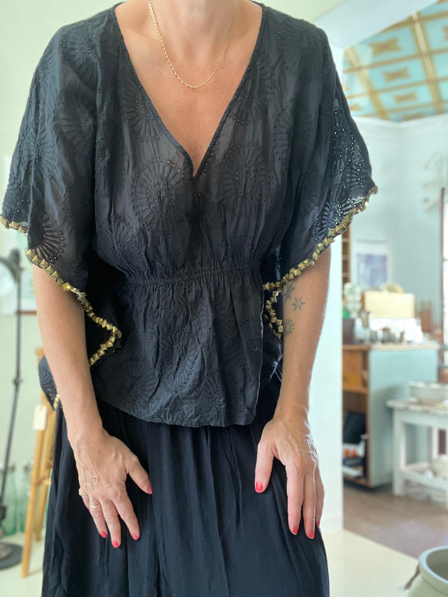 Fransk vintage bluse med pailetter