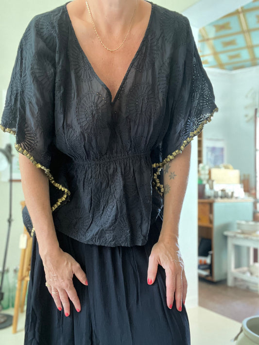 Fransk vintage bluse med pailetter