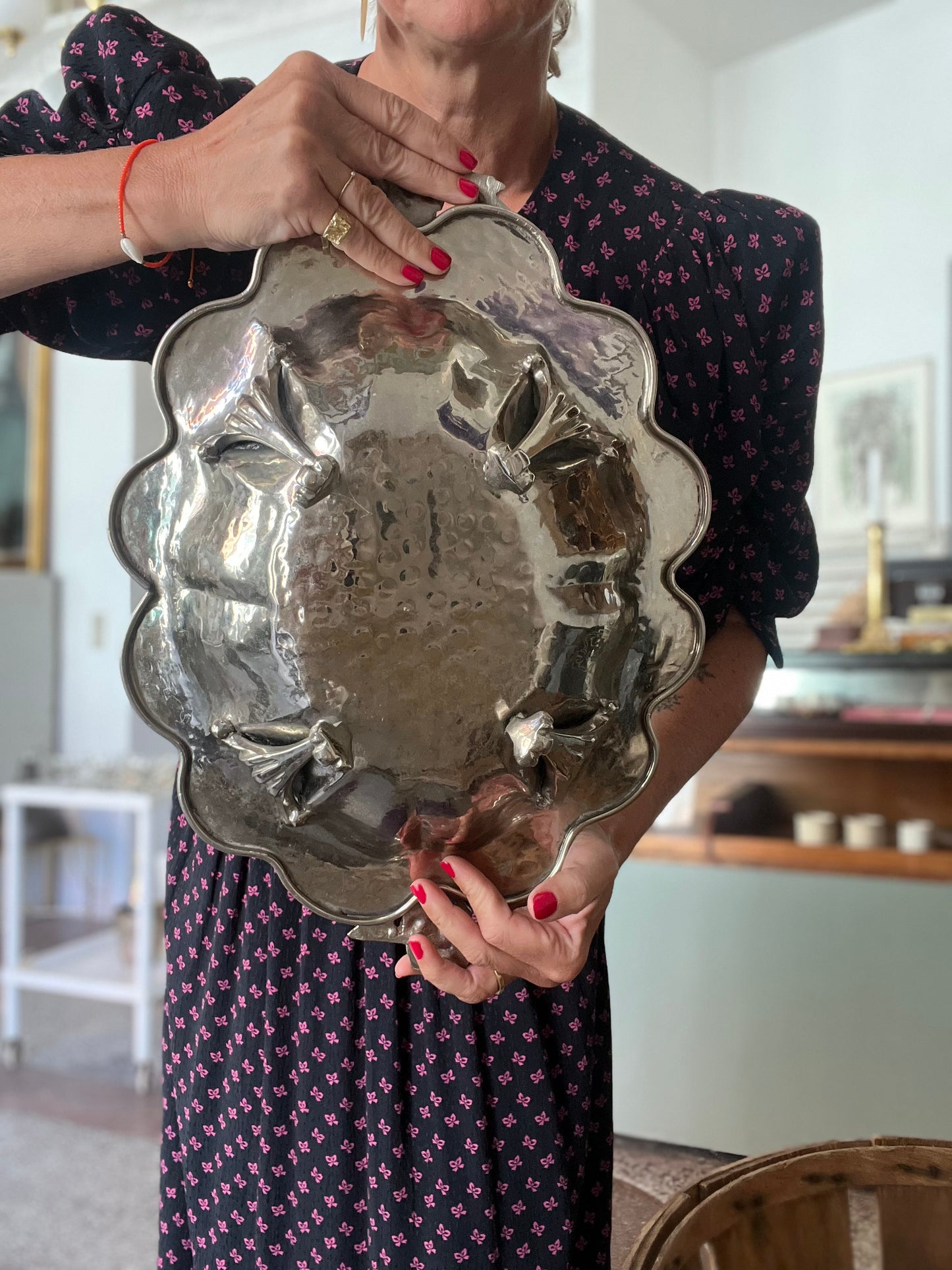 Fransk art nouveau sølvfad på fødder