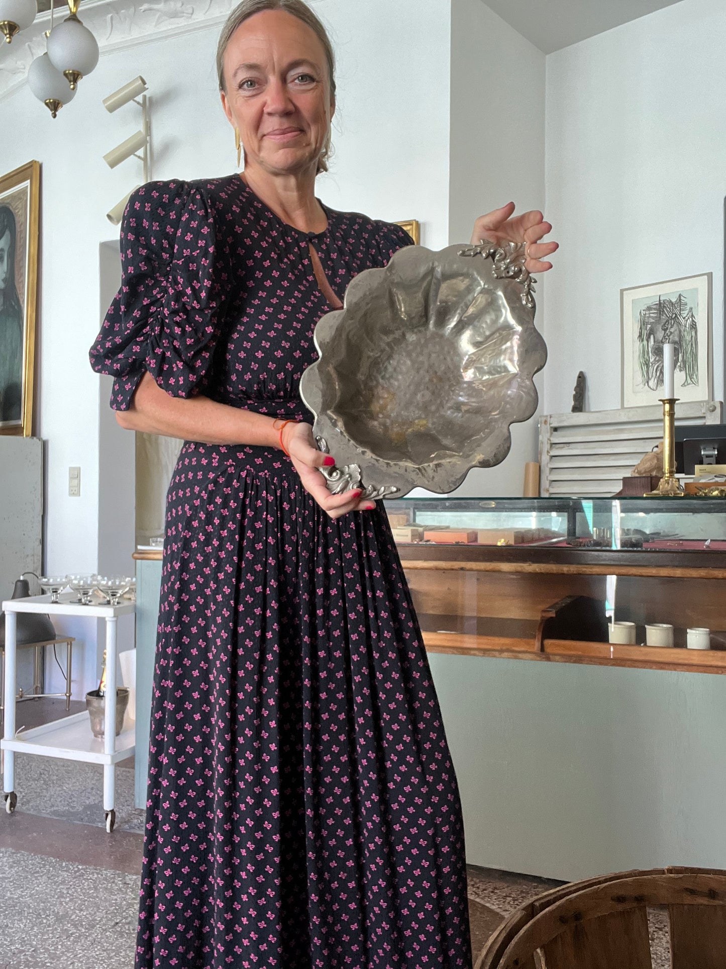 Fransk art nouveau sølvfad på fødder