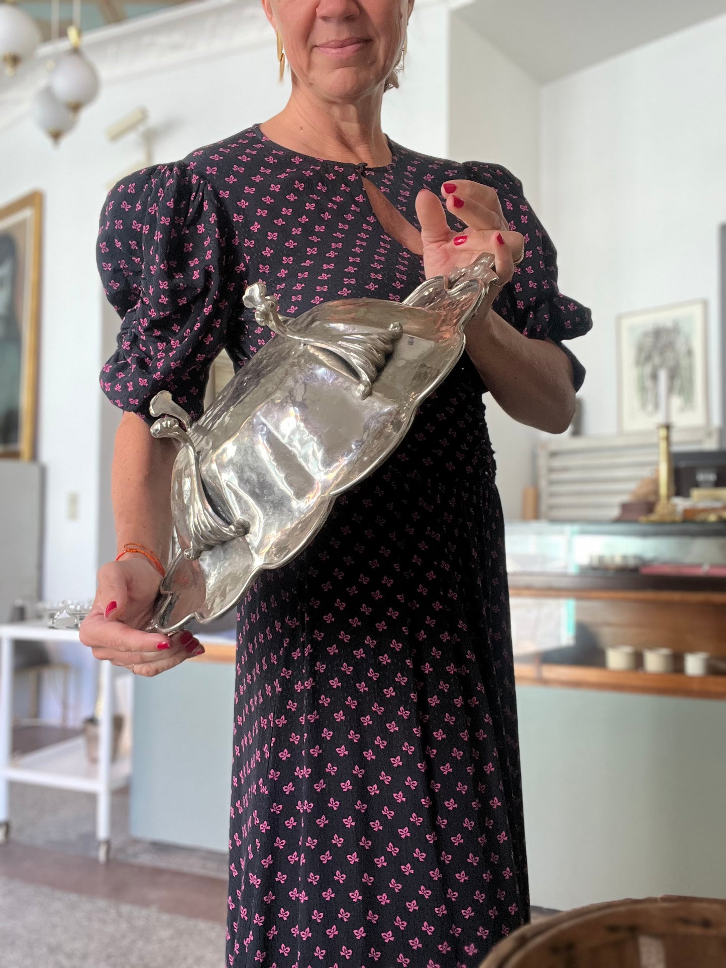 Fransk art nouveau sølvfad på fødder