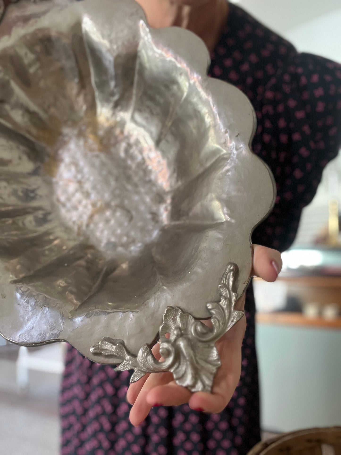 Fransk art nouveau sølvfad på fødder