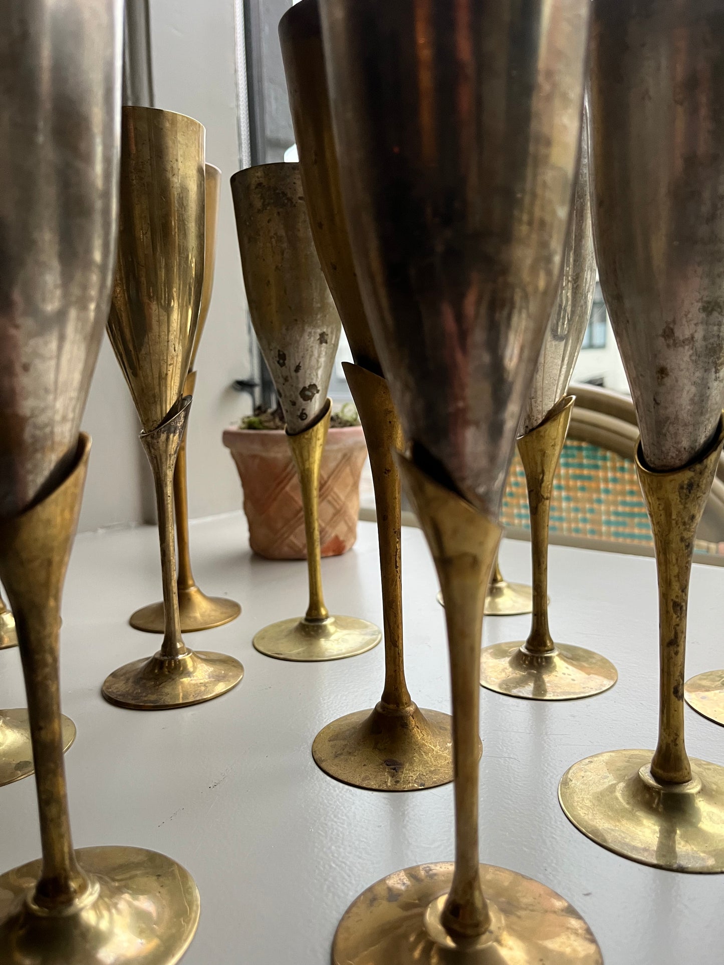 Franske messing champagnefløjter
