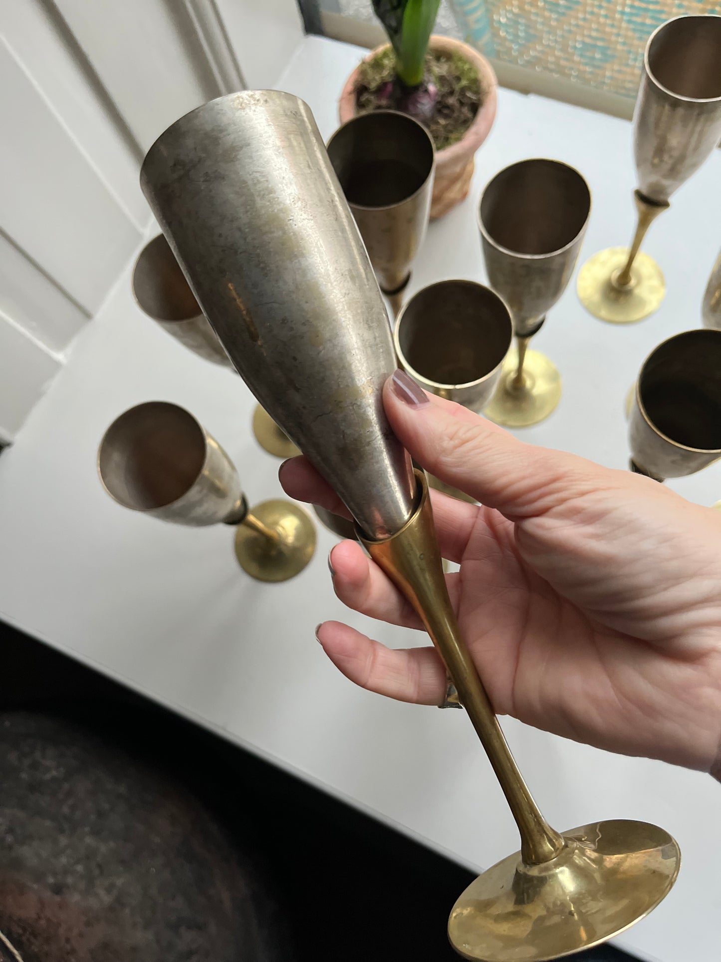 Franske messing champagnefløjter