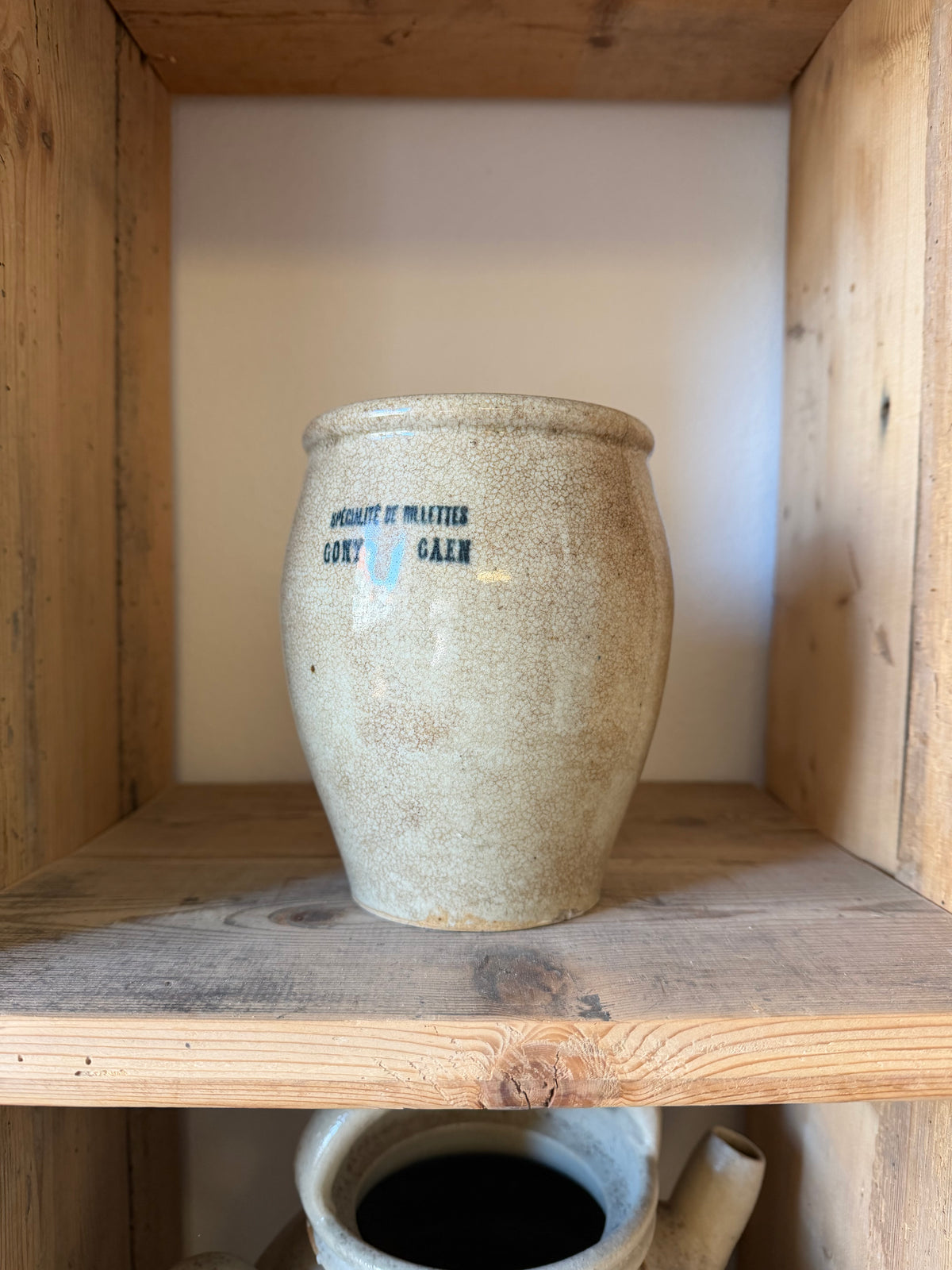 Fransk vintage bestikkrukke af keramik