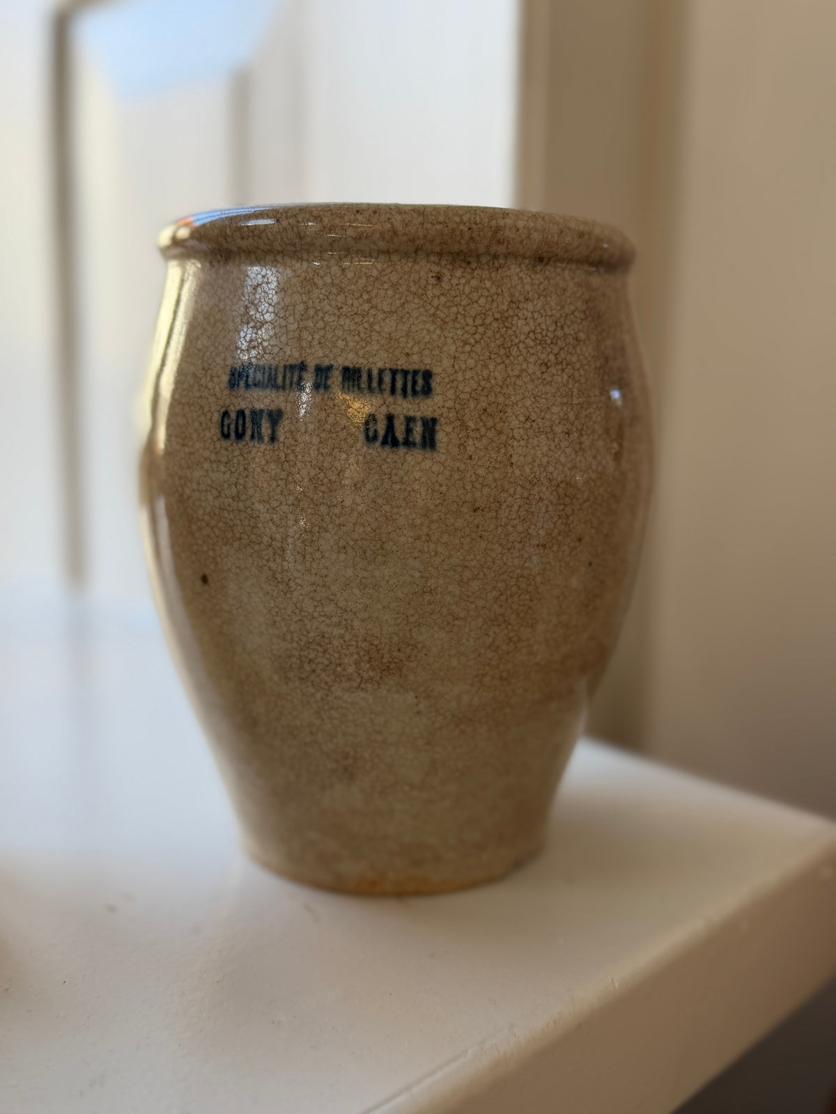 Fransk vintage bestikkrukke af keramik