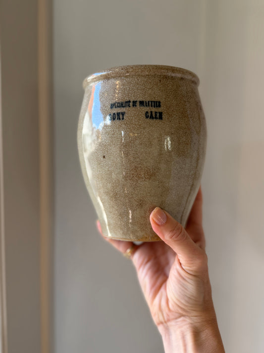 Fransk vintage bestikkrukke af keramik