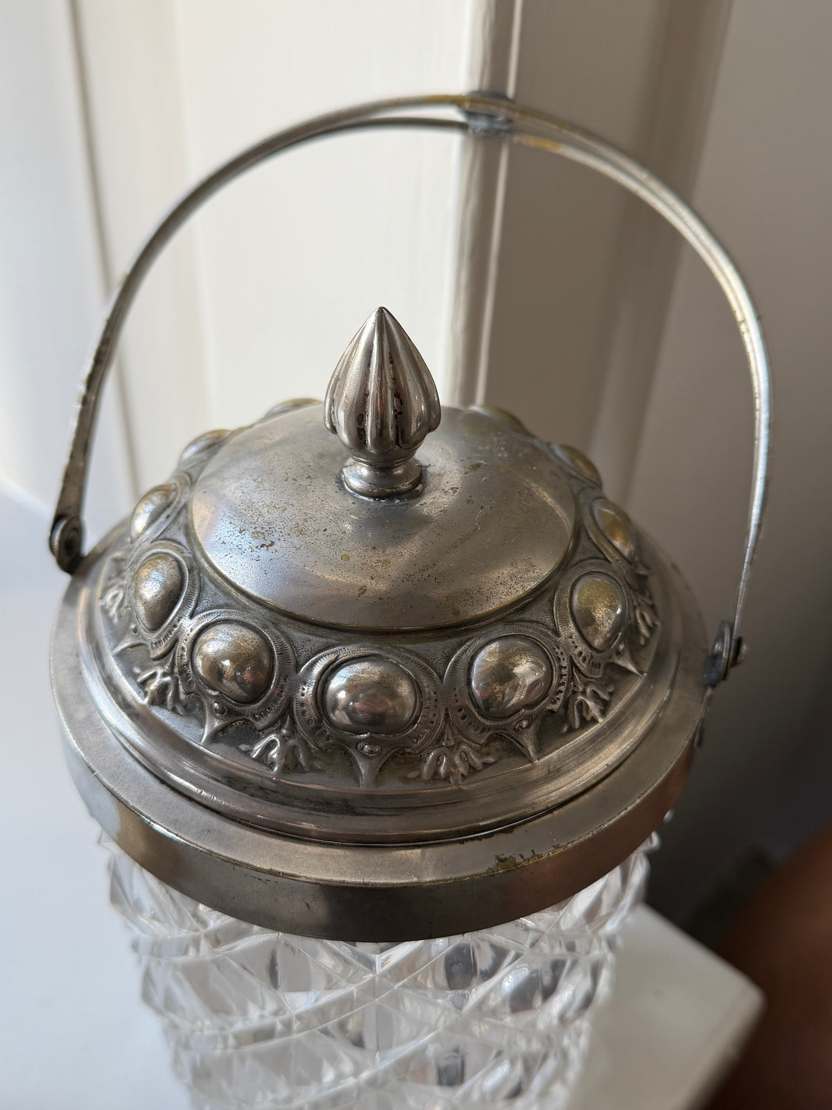 Vintage isterningspand af glas og metal