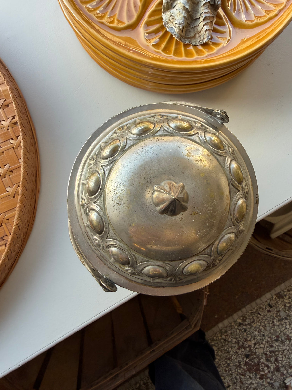 Vintage isterningspand af glas og metal