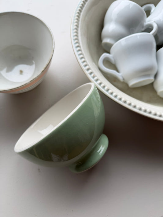 Fransk kaffeskål med mintgrøn glasur