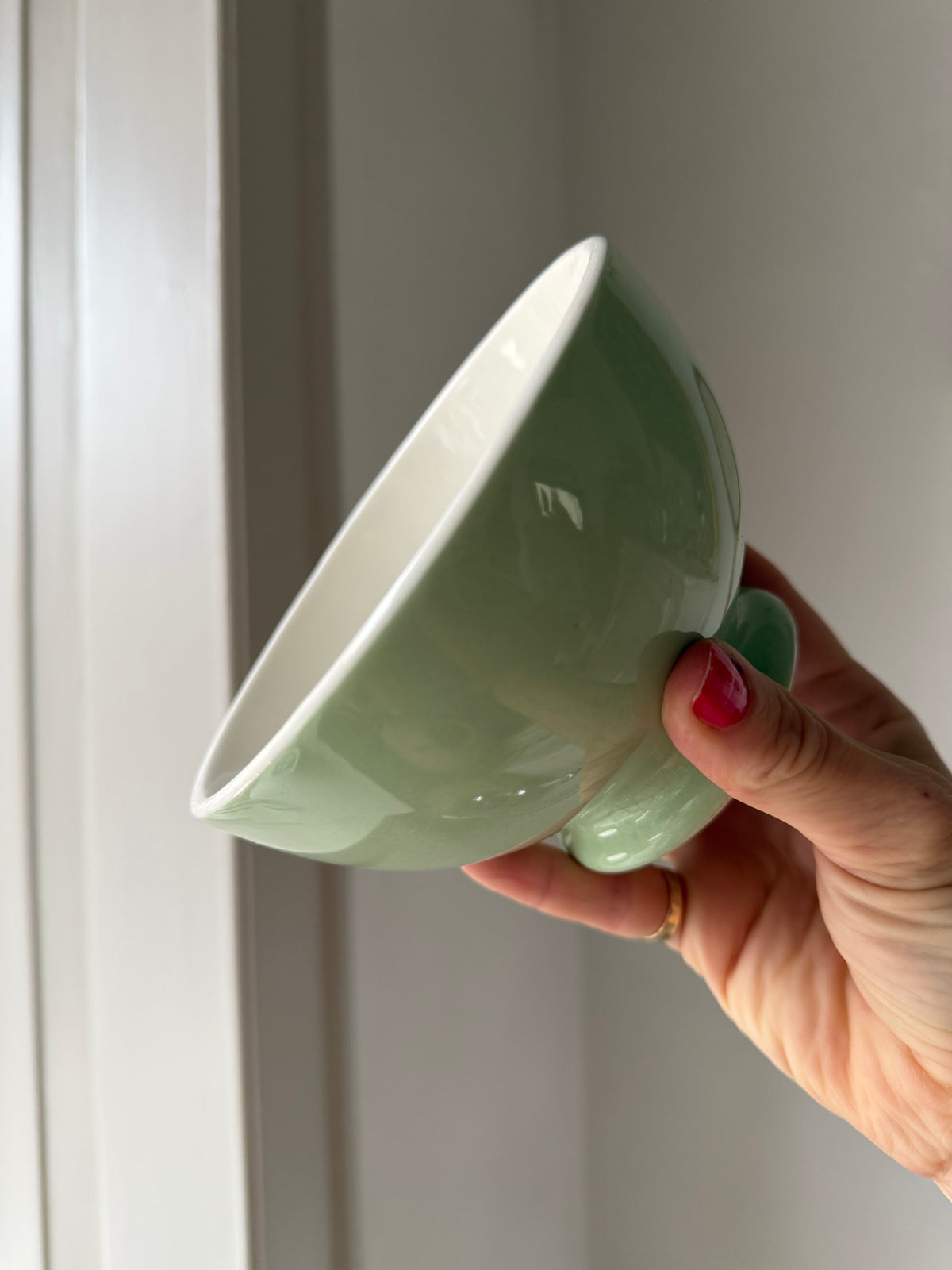 Fransk kaffeskål med mintgrøn glasur