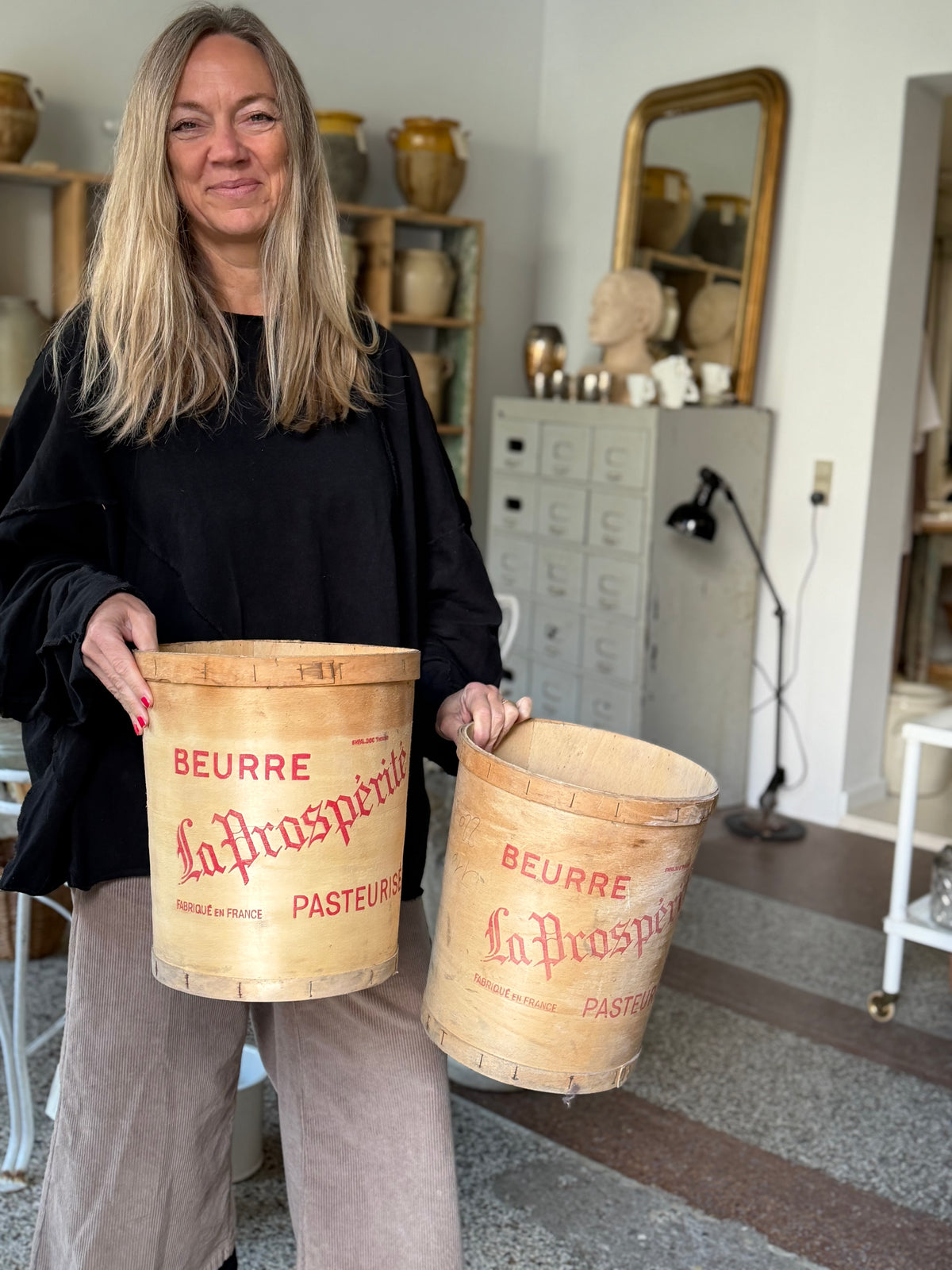 Franske vintage smørspande i spån – La Prospérité