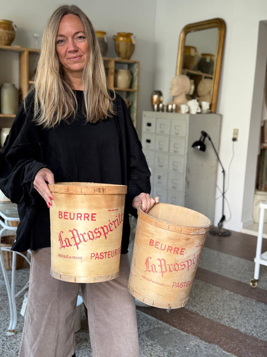 Franske vintage smørspande i spån – La Prospérité