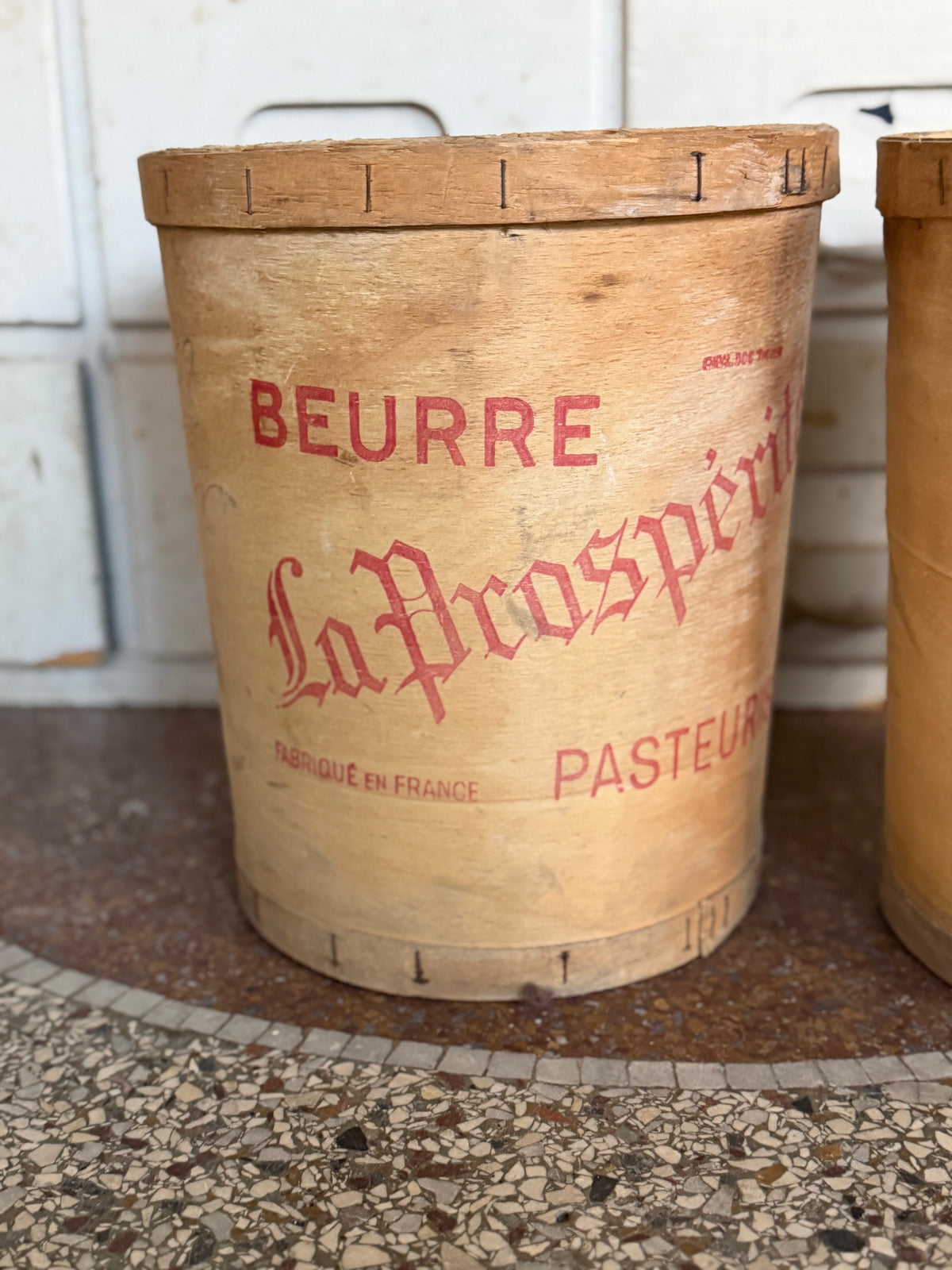 Franske vintage smørspande i spån – La Prospérité