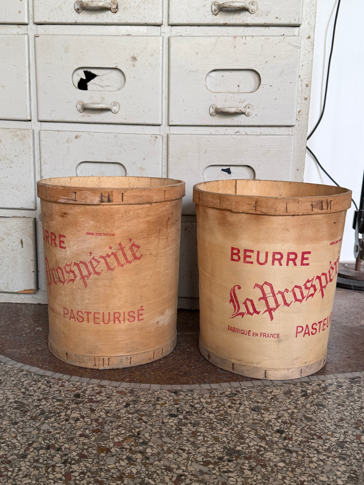 Franske vintage smørspande i spån – La Prospérité