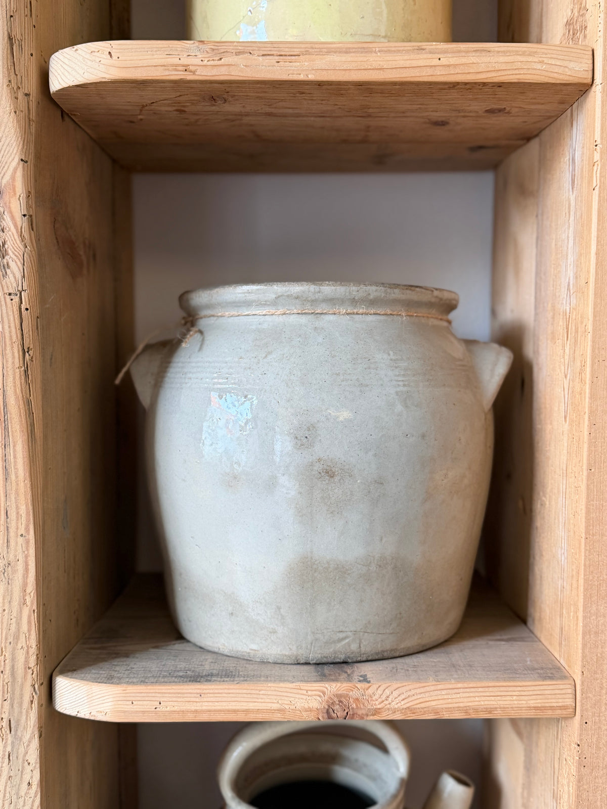 Fransk vintage krukke med grå glasur