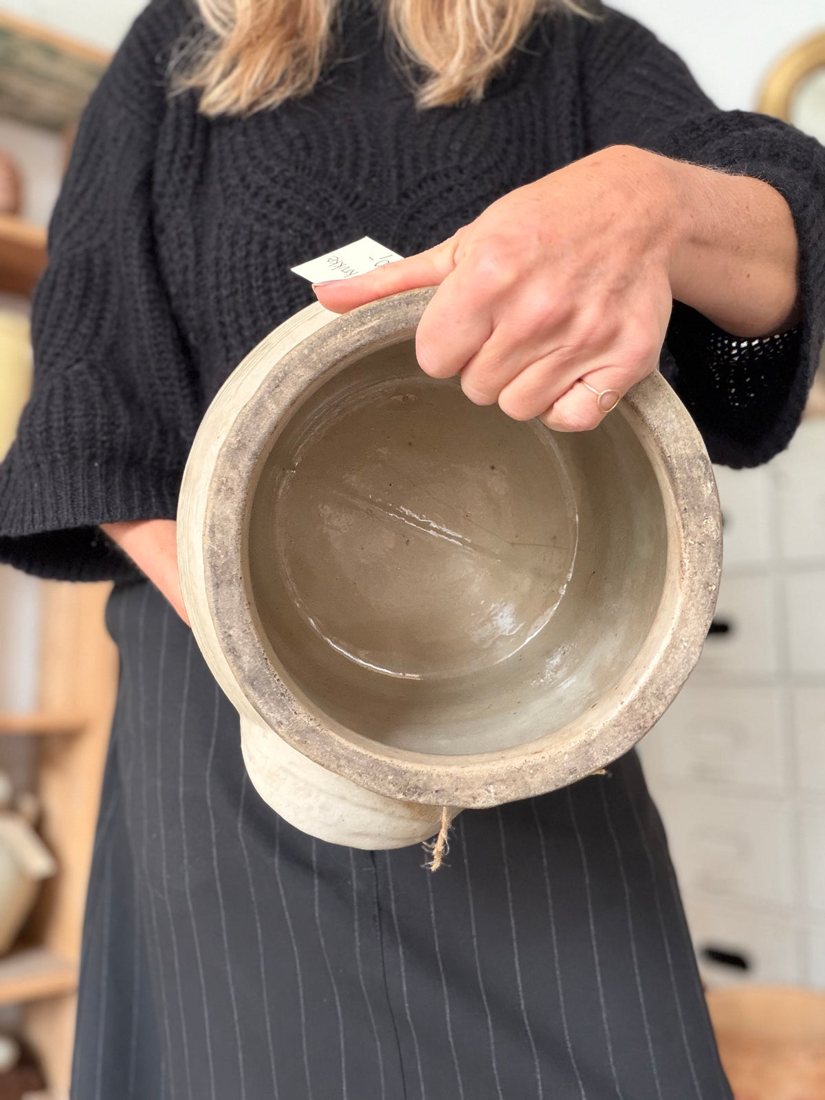 Fransk vintage krukke med grå glasur