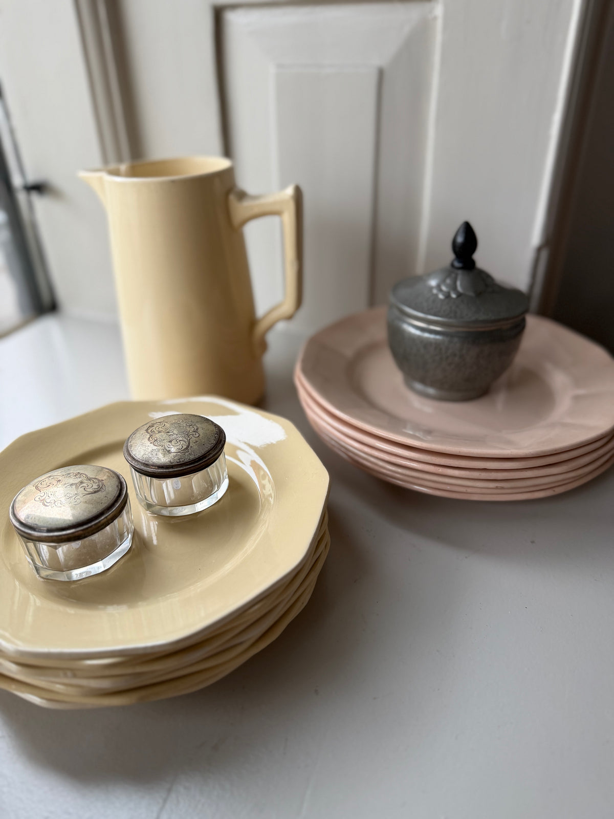 Franske vintage frokosttallerkner - gule