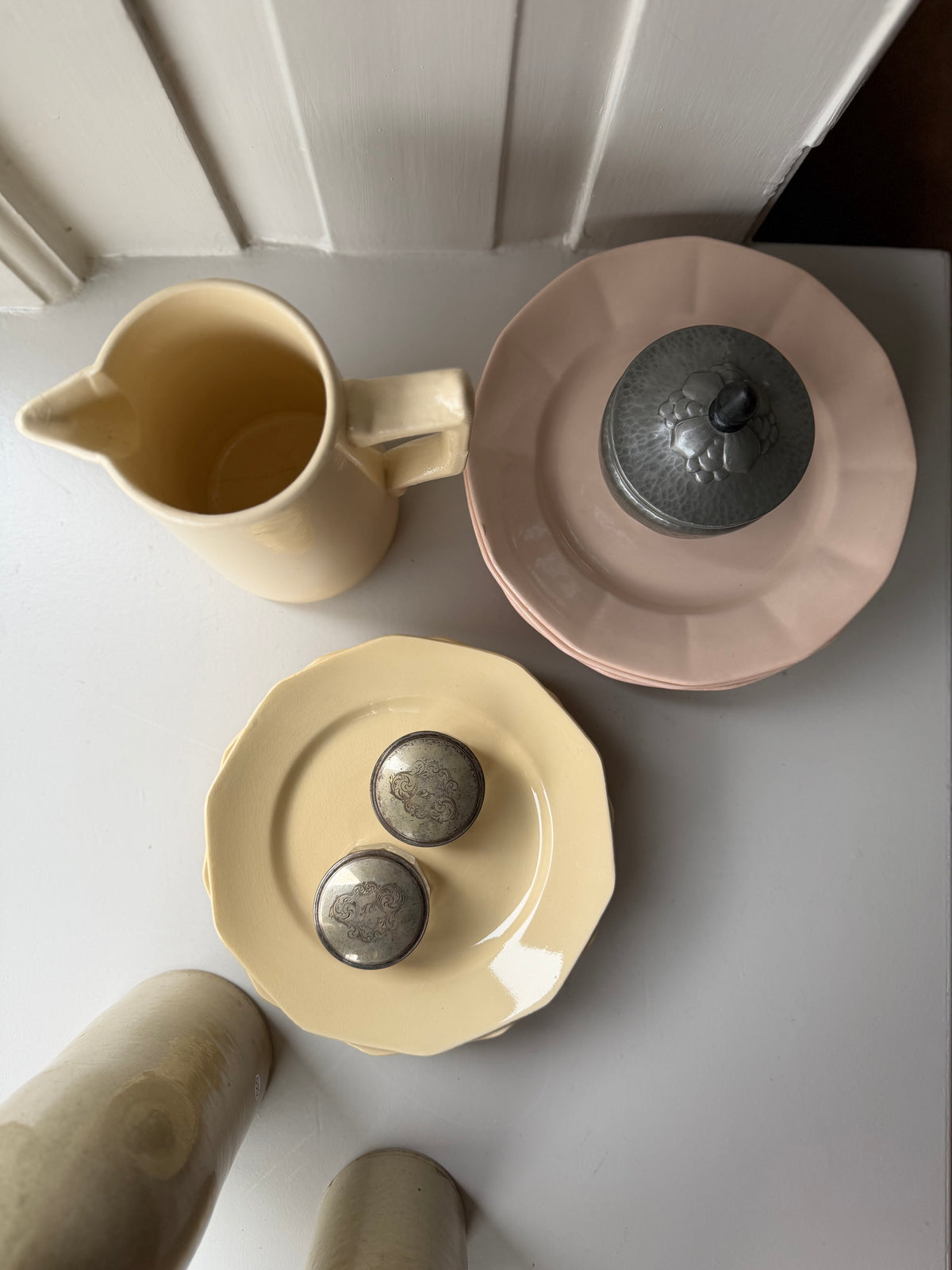 Franske vintage frokosttallerkner - gule