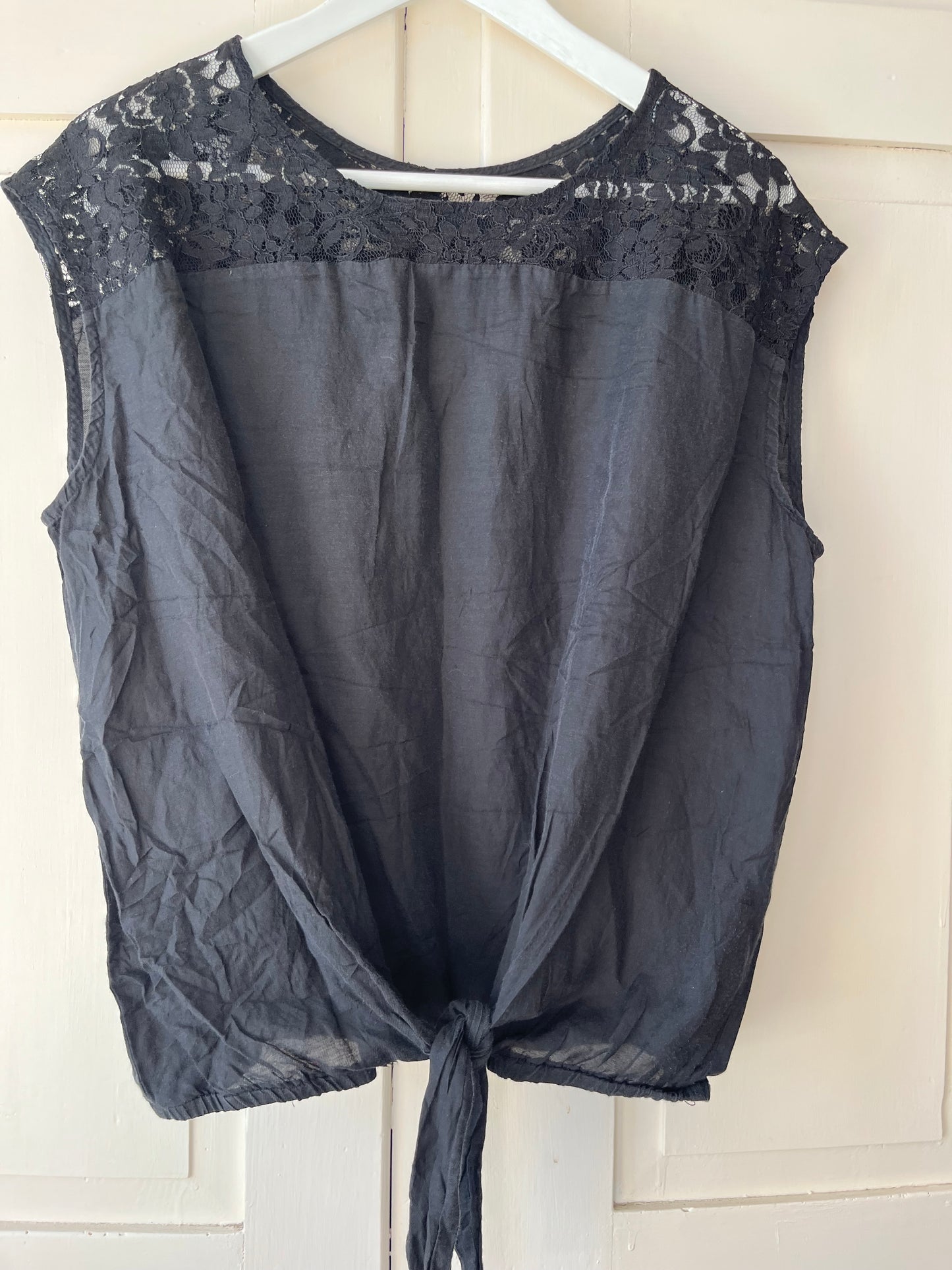 Fransk vintage top m bindebånd