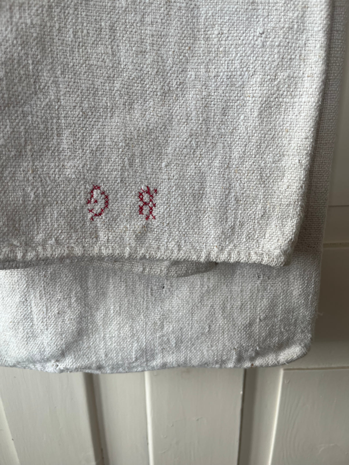 Fransk vintage hørdug med initialer