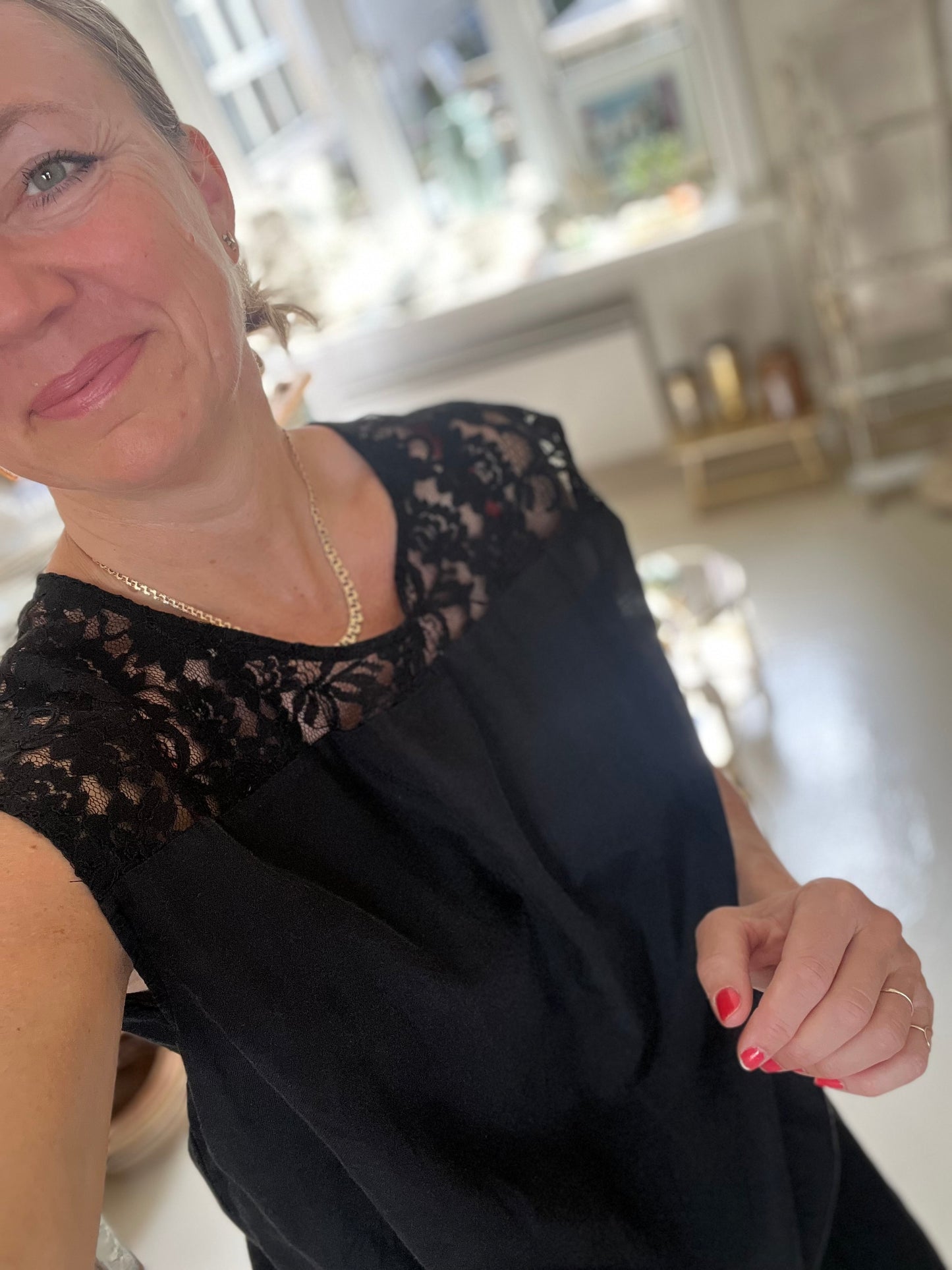Fransk vintage top m bindebånd