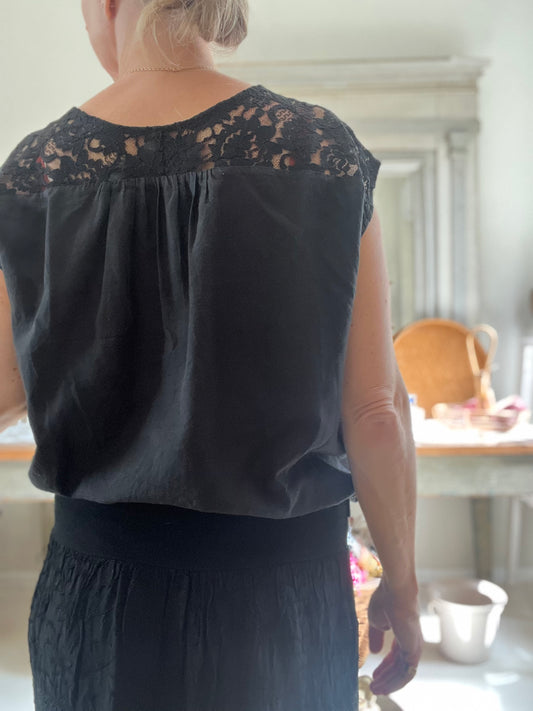 Fransk vintage top m bindebånd